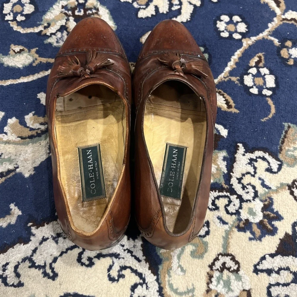 Vintage Men's Cole Haan Brown Leather Tassle Loafers Size 10 D (M) Made In Italy